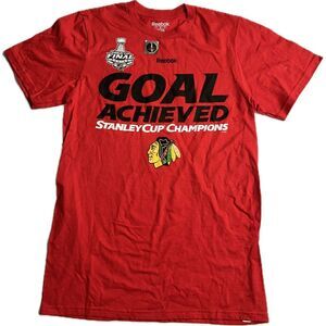 Chicago Blackhawks Reebok Goal Achieved 2015 Stanley Cup Champions T-Shirt Red S